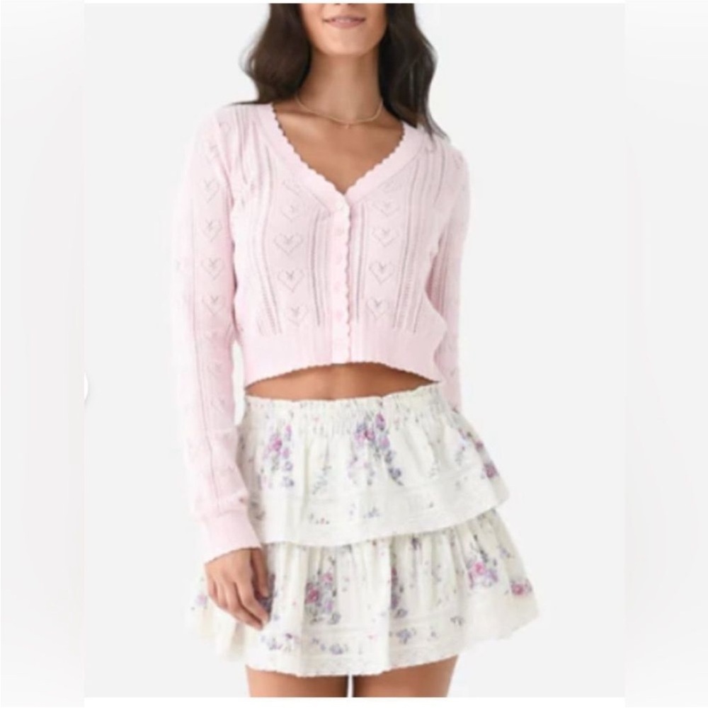 LoveShackFancy Cream Floral A-Line Skirt